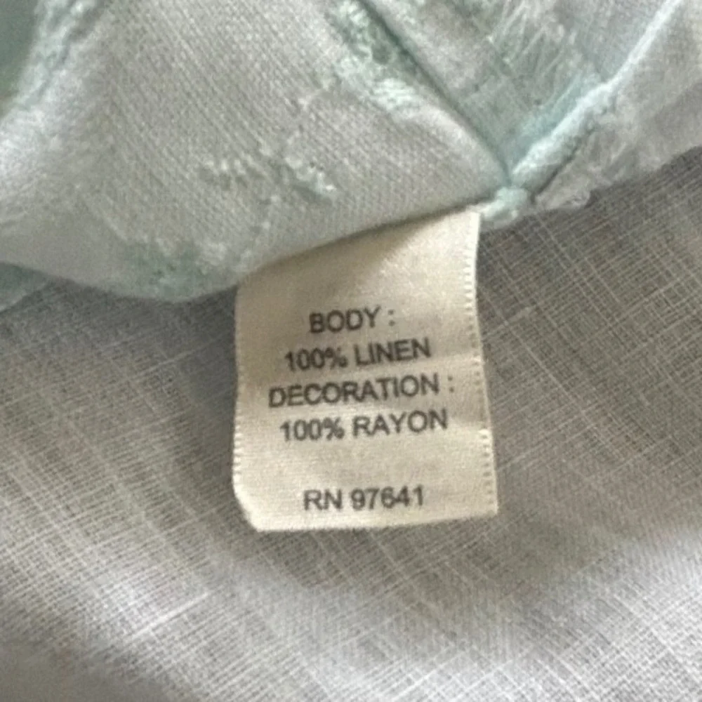 J. Jill Linen Sleeveless Top Shirt Blouse Medium Mint Green Eyelet Cottagecore - Picture 6 of 7
